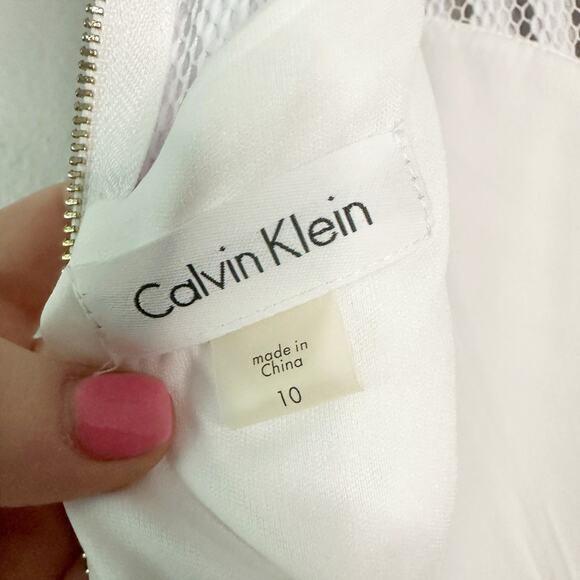 Calvin Klein White Eyelet Lace Stripe Sleeveless Sheath Dress Women’s size‎ 10 - Picture 8 of 12